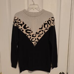 Pink Lily Black and Cream Leopard Sweater
